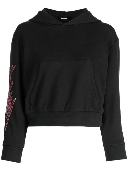 Sleeve-patch cropped hoodie - Black