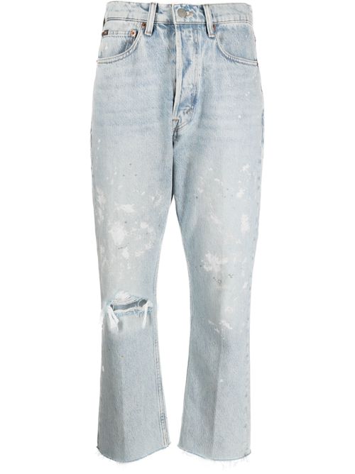 Distressed-effect cropped jeans - Blue
