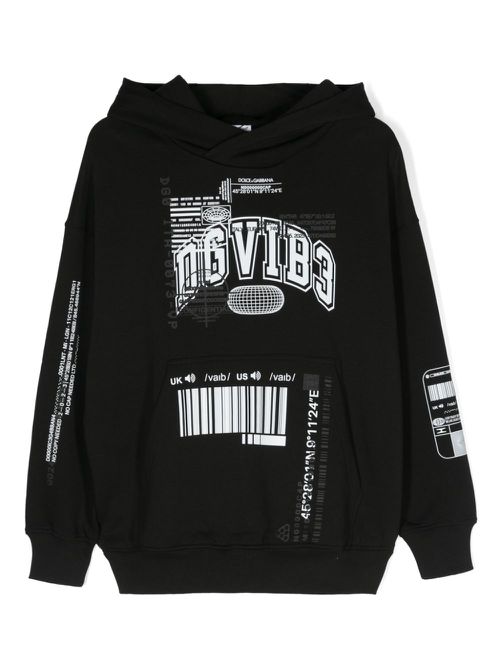 DGVIB3 print cotton hoodie - Black