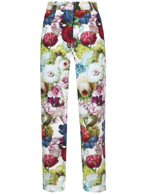 Floral-print cropped trousers - White