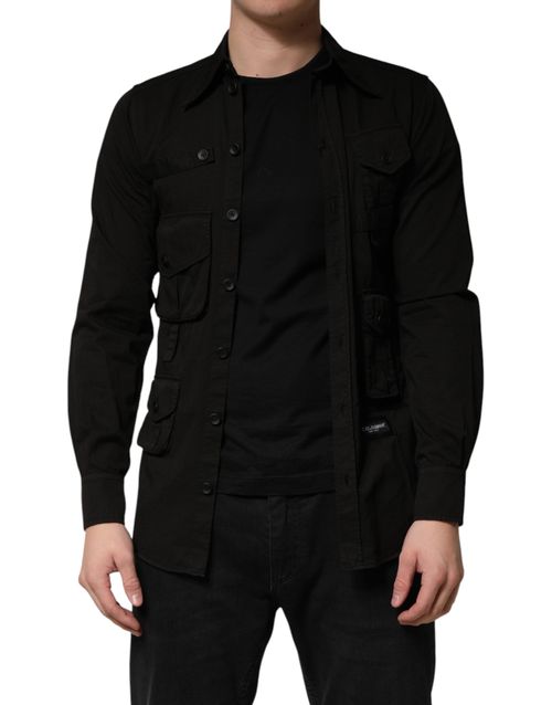 Cotton Utility Overshirt — Black