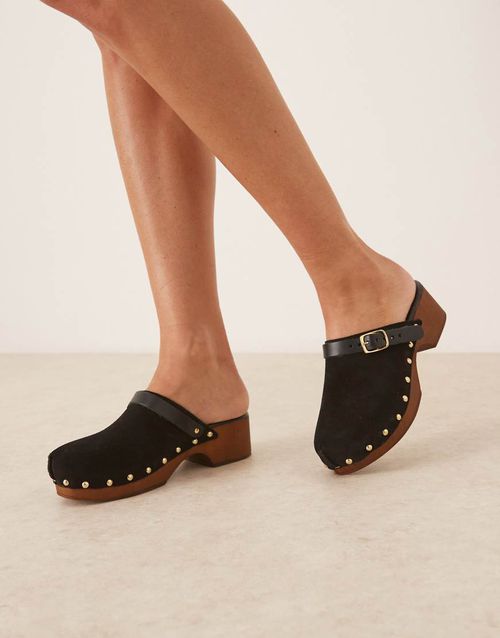 ASOS DESIGN Miles closed-toe studded clogs in black suede
