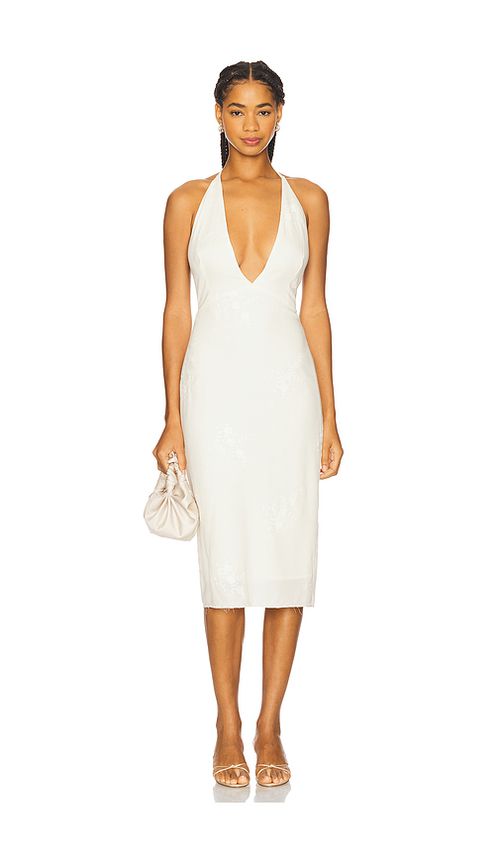 Milkwhite x REVOLVE Midi Dress With V Neckline in White. XS. Also in S
