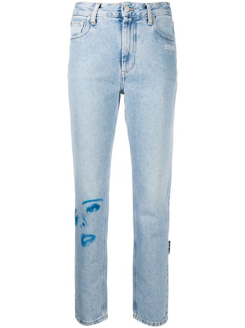 Printed faces straight-leg jeans - Blue