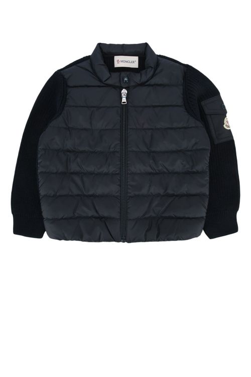 Quilted Nylon and Knit Down Jacket — Navy