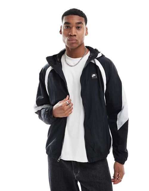 Air woven paneled jacket in black and white