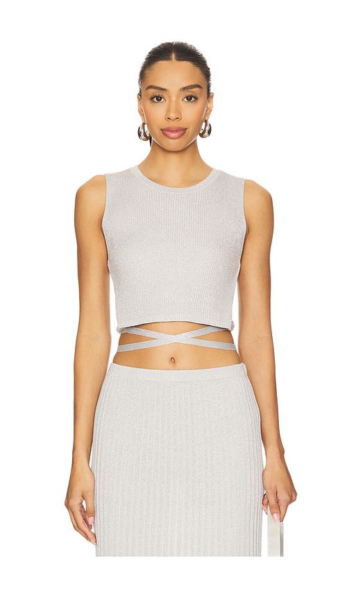 525 Stevie Cropped Lurex Tie Tank in Metallic Silver. -  XS also in L, M