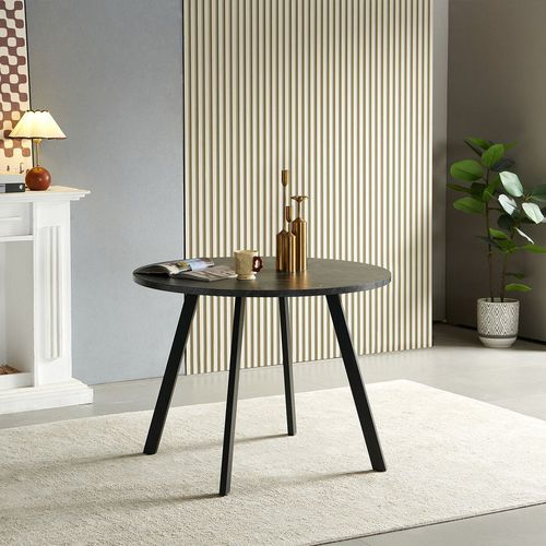 100cm Round Dining Table with Black Marble Top and Flat Tube Metal Leg