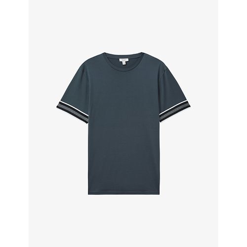 Mens Steel Blue Dune Striped-trim Cotton T-shirt XL