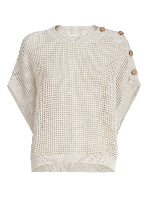 Open-Knit with Shoulder Buttons Sweater — Beige