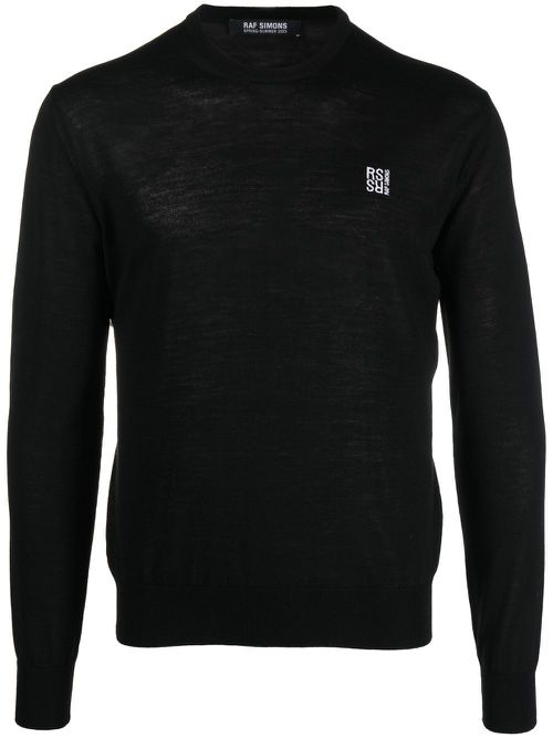 Logo-embroidered fine-knit merino jumper - Black