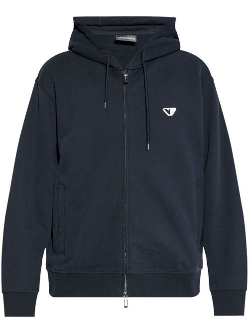 Embroidered logo zipped hoodie - Blue