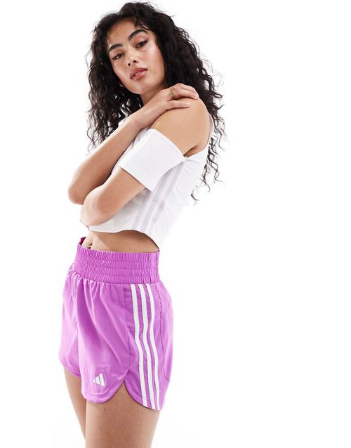 Adidas Training pacer 3-stripes high rise shorts in purple
