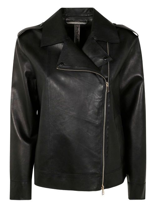 Asymmetrical-zip leather jacket - Black