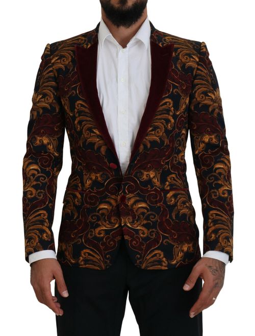 Floral Jacquard Wool Blazer — Brown