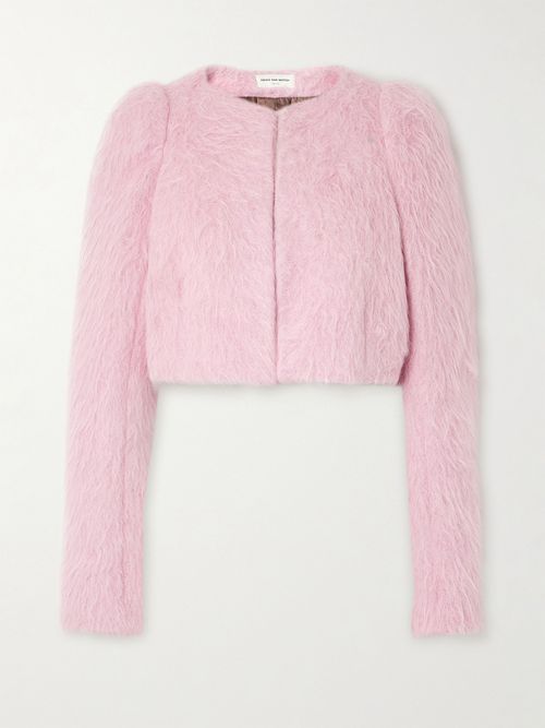 Cropped Brushed Wool-blend Jacket - Pink