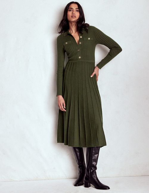 Brönte Knitted Rib Shirt Dress Woodland Green