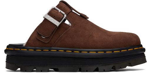 Dr. Martens Brown Zebzag Suede Slingback Platform Mules
