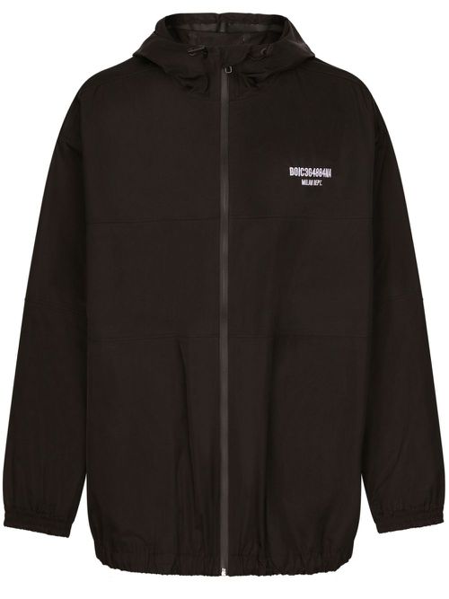 Logo-embroidered hooded jacket - Black