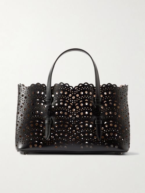 Mena 25 E/w Medium Laser-cut Leather Tote - Black