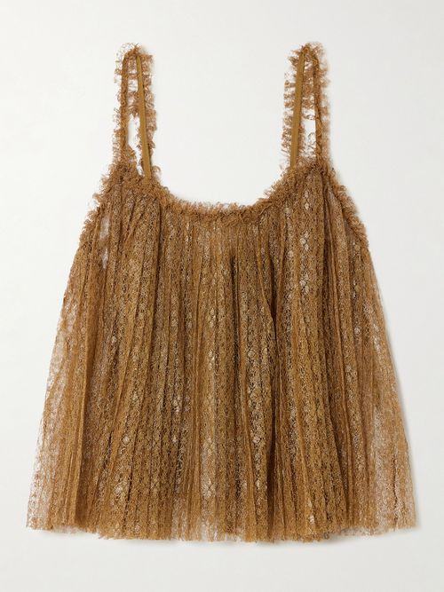 Romy Pleated Gathered Metallic Lace Camisole - Gold