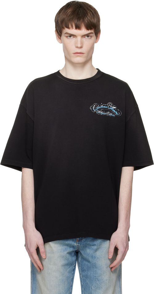 Black Crystal 'Chateau' Script Oversized T-shirt