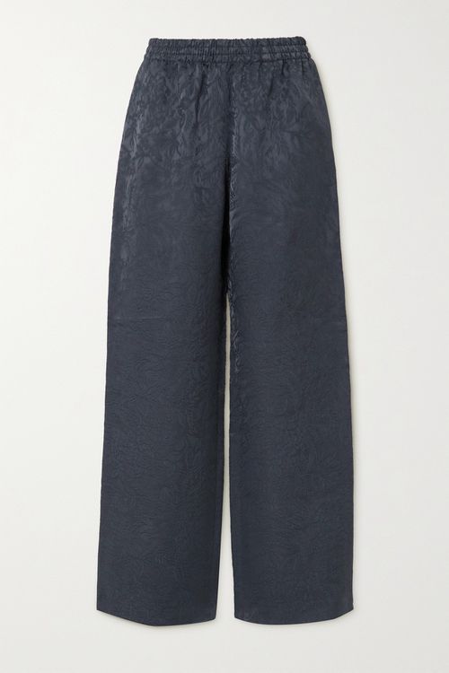 Journey Studded Satin-jacquard Wide-leg Pants - Blue