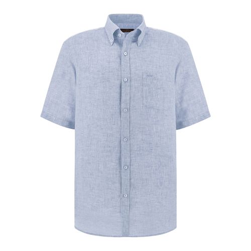Soffio linen shirt with short sleeves, Man, Bluette