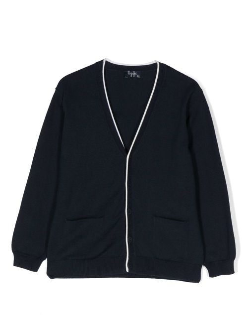 Stripe-trim v-neck cardigan - Blue