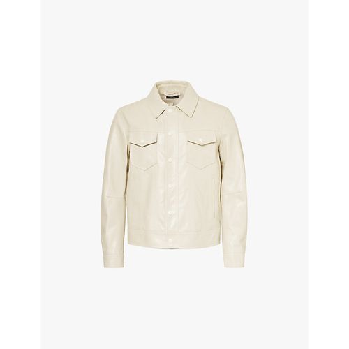 Mens Off White Spread-collar Regular-fit Leather Jacket