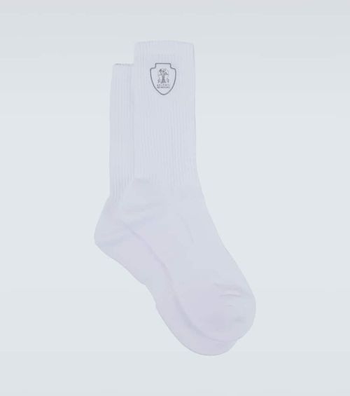 Logo ribbed-knit cotton-blend socks