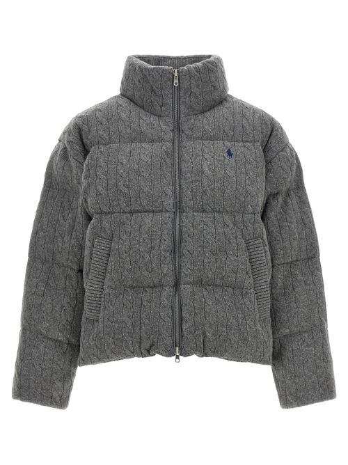 Braided Wool-Cashmere Quilted Down Jacket — Gray