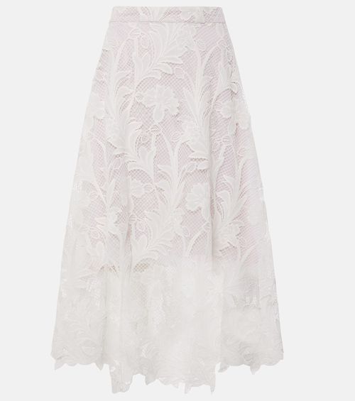 Floral guipure lace midi skirt
