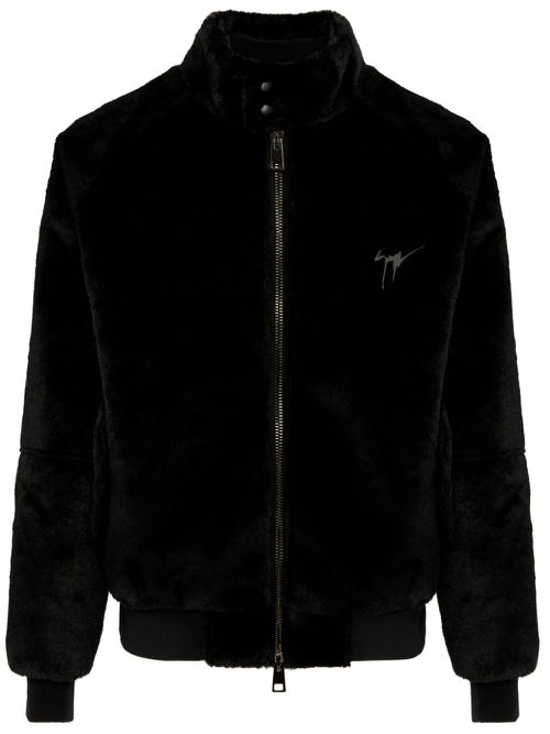 Logo-plaque leather jacket - Black