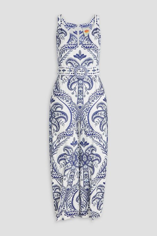 Cropped paisley-print linen-blend jumpsuit - White - XL