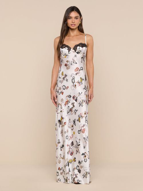 Sayla Silk Gown In Ecru Multi Lock Butterfly