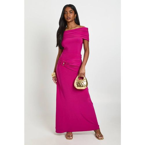 Boohoo Women's Ruched Bardot Trim Detail Maxi Dress in Magenta