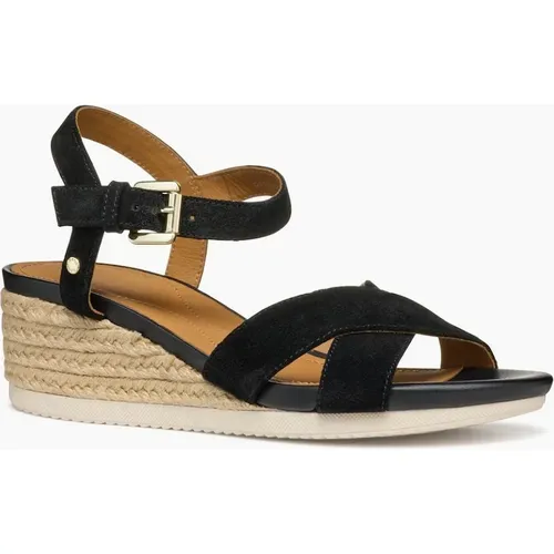 Geox Women's D Ischia Corda Womens Wedge Sandals - Black