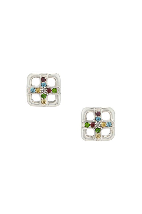 MAPLE Cross Earrings in Silver 925 & Topaz - Metallic Silver.  a
