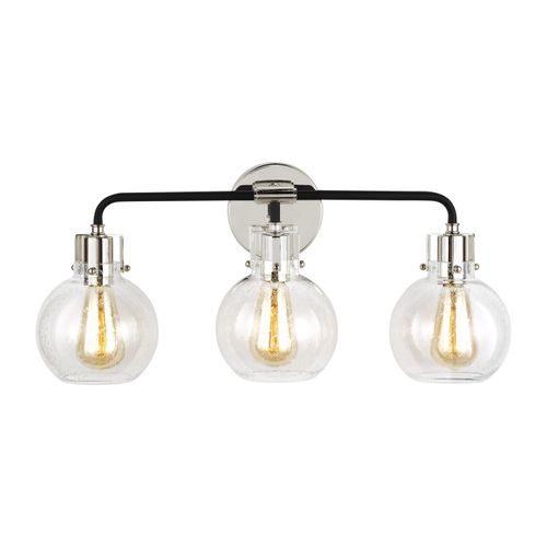 Visual Comfort Studio Clara 3-Light Bathroom Vanity Light in Polished Nickel And Textured Black by Sean Lavin