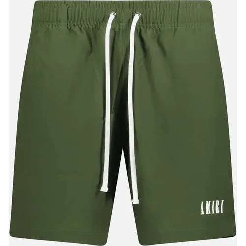 Men's Amiri Core Logo Drawstring Swim Shorts Olive Green