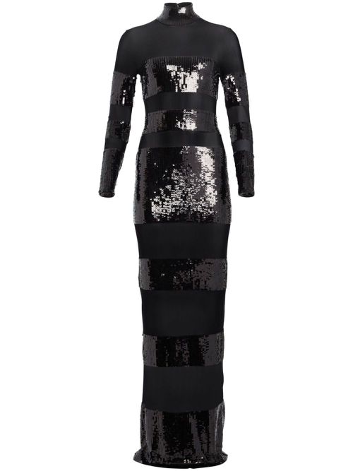 Melina sequin semi-sheer gown - Black