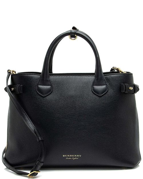 Black Leather House Check Banner Medium Tote (Authentic Pre-Loved)