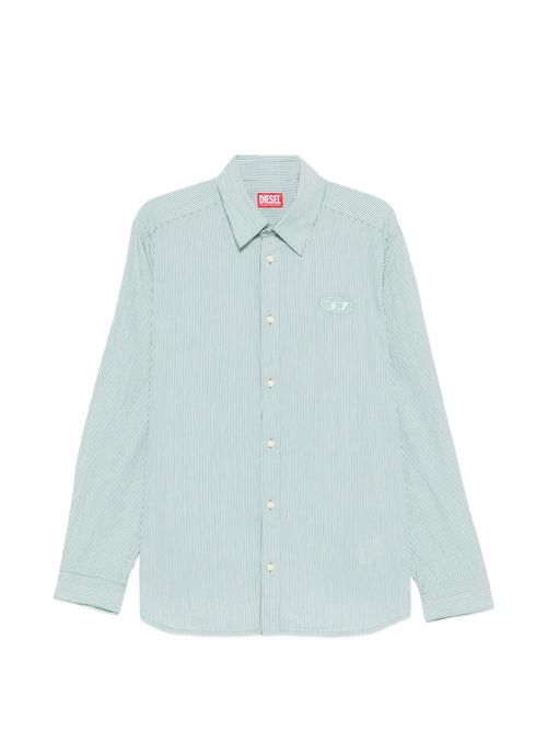 Striped Cotton Shirt with Embroidered Oval D & Button Closure