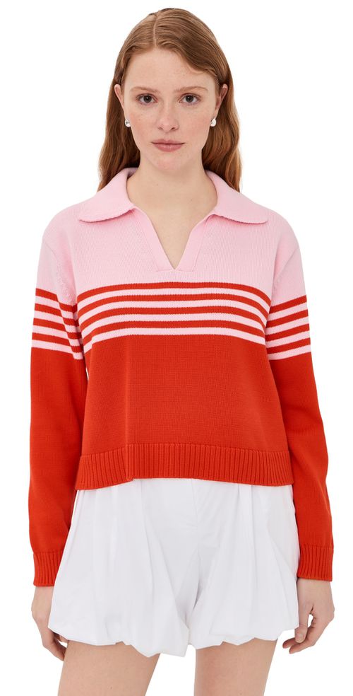 Jules Knit Polo Sweater Lobster Stripe