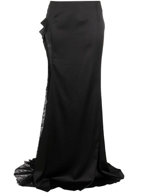 Floral-detailing satin maxi skirt - Black