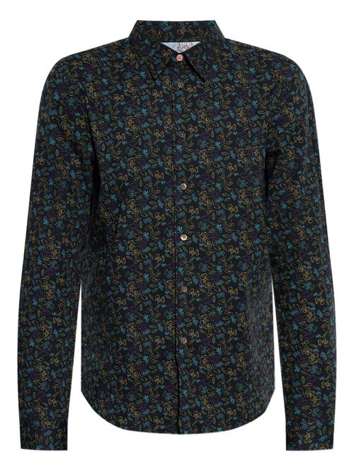 Floral-print button-up shirt - Black