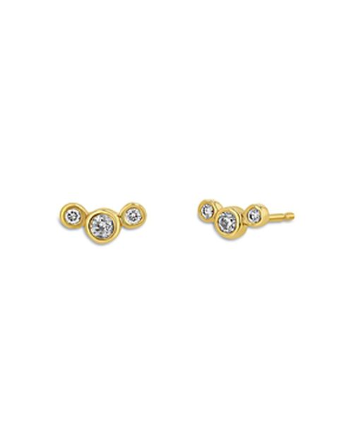 14K Yellow Gold Small Triple Graduated Diamond Curved Bezel Stud Earrings