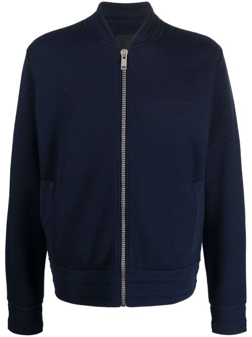 4G-embroidered wool zip-up jacket - Blue
