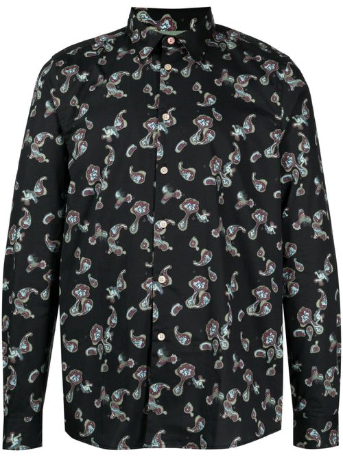 Paisley-print organic cotton shirt - Black